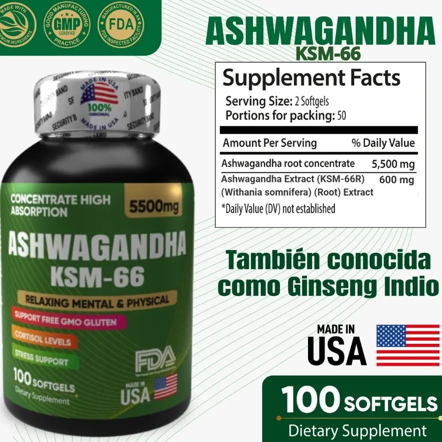 Tabla nutricional Ashwagandha KSM-66 Reverso