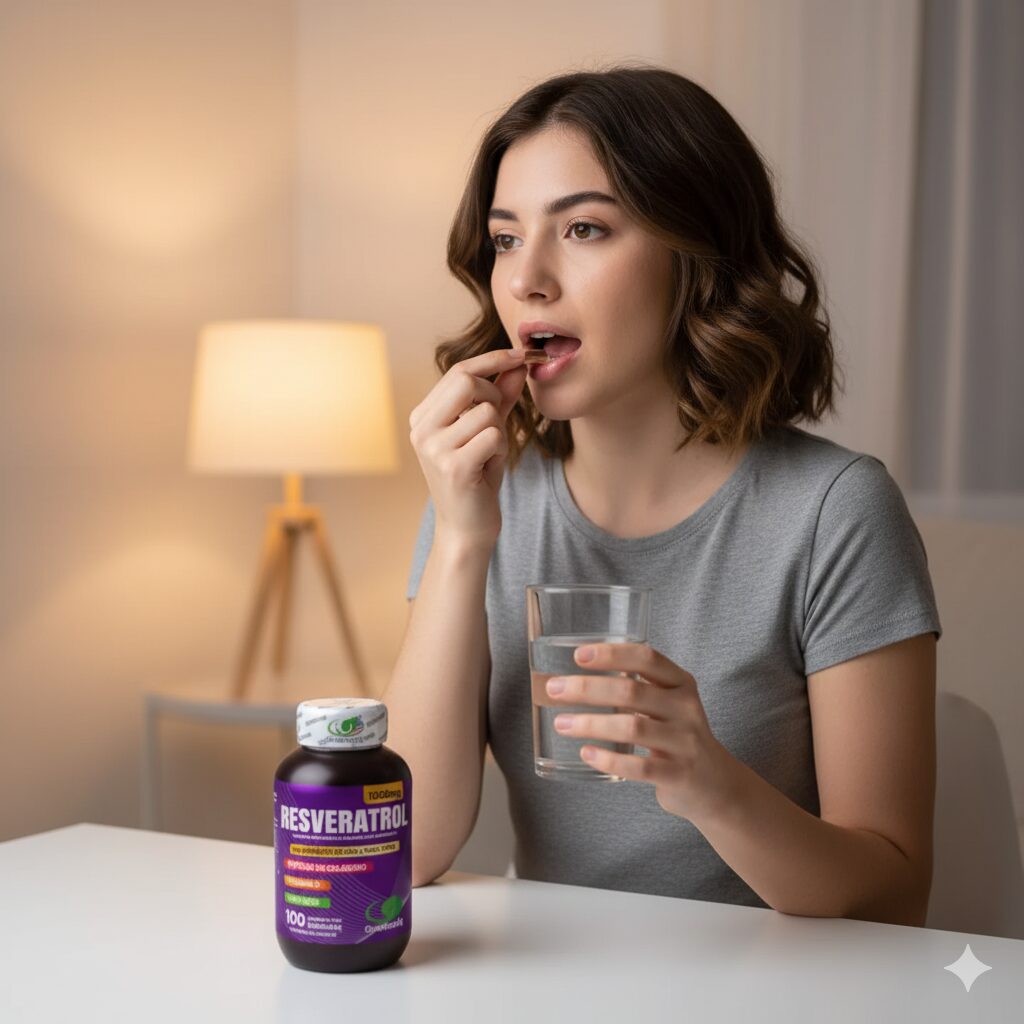 Modo de uso de Resveratrol - tomar 1 cápsula con las comidas