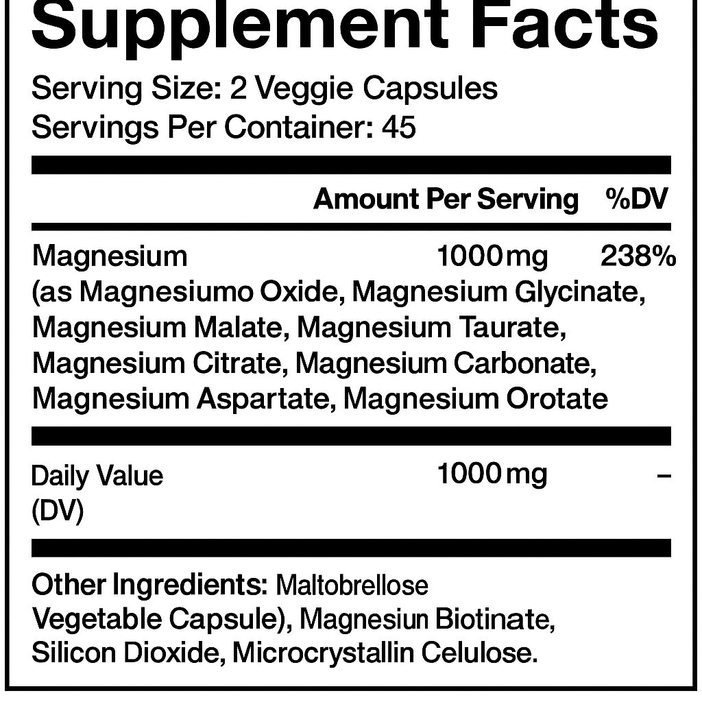Tabla nutricional Magnesium Complex Toplux Nutrition